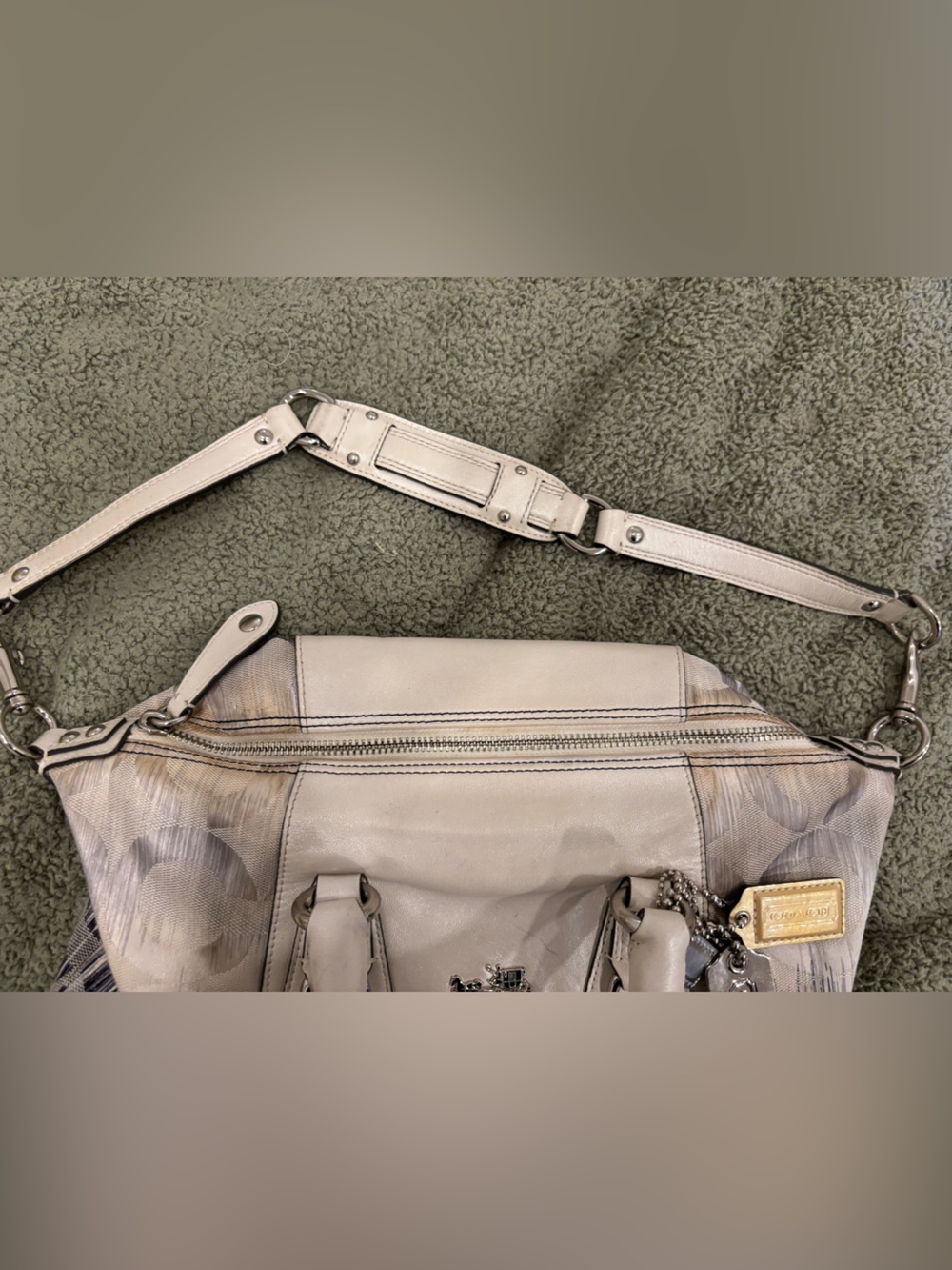 Coach Madison Op Art kat Sabrina Satchel Signature Tote Monogram Canvas Silver - Picture 6 of 10